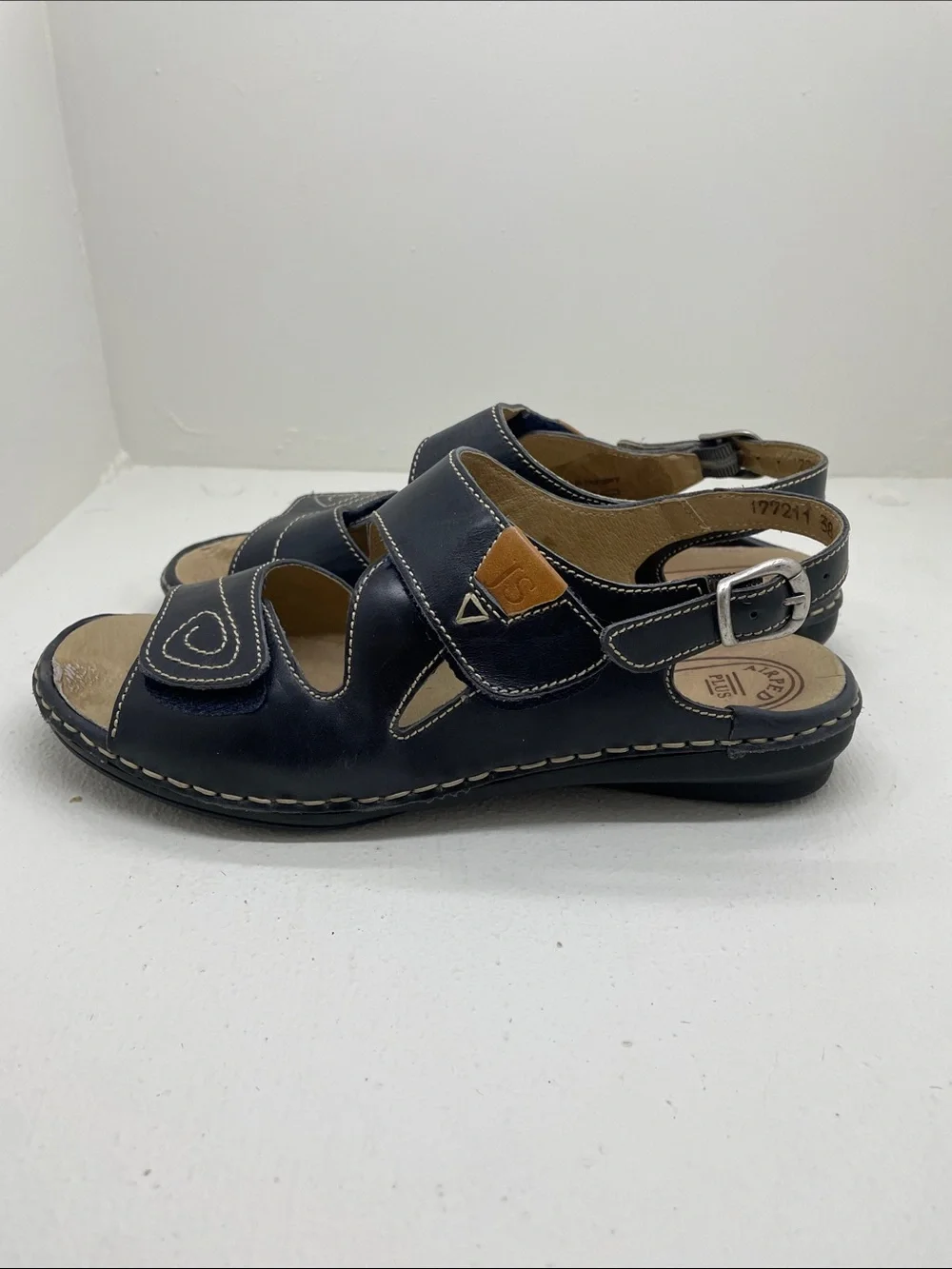 Josef Seibel Navy Leather Adjustable Slingback Sandals